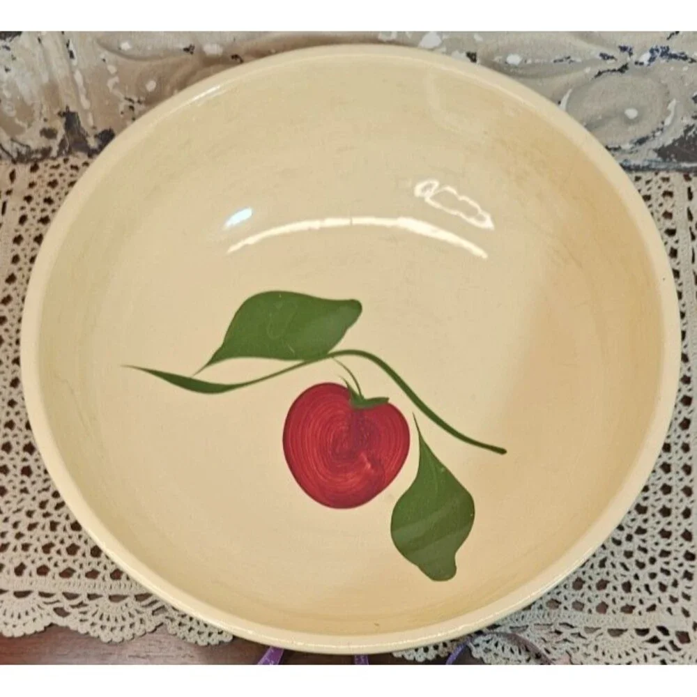 Vtg WATT USA Oven Ware Hand Painted Apple Cherry Fruit Pottery Bowl #66 (read)